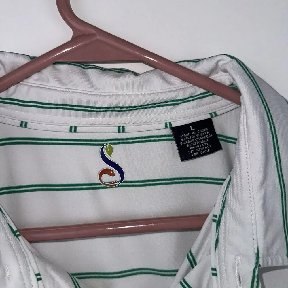 Streamsong Golf Resort Polo Shirt Light Green White Striped Men's‎ Large EUC - Picture 3 of 6